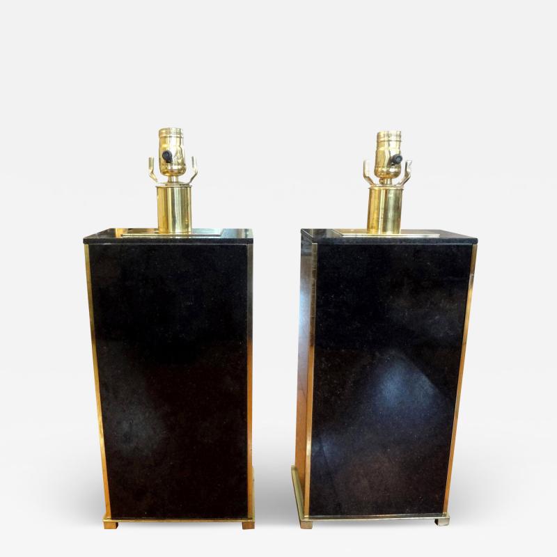 Maison Charles Pair of French Marble and Brass Lamps Attributed to Maison Charles