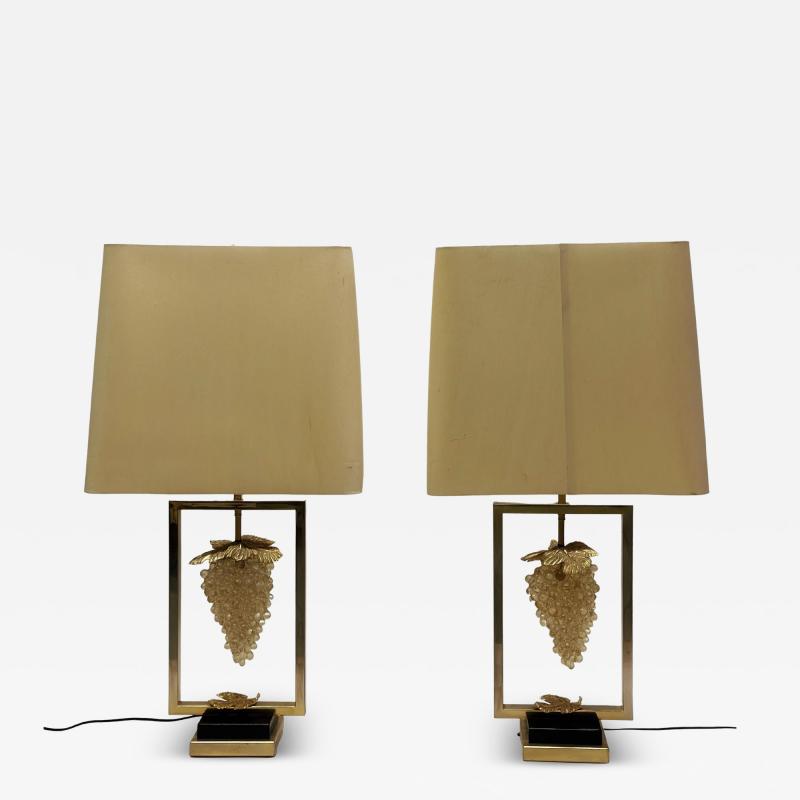 Maison Charles Pair of French Modern Neoclassical Crystal Brass Table Lamps by Maison Charles