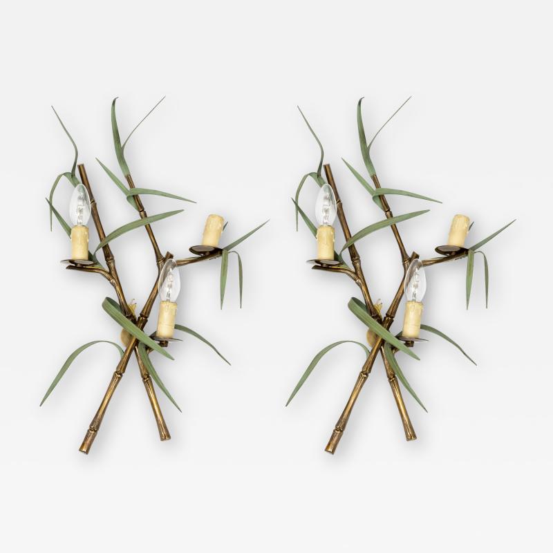 Maison Charles Pair of bronze Bamboo sconces by Maison Charles