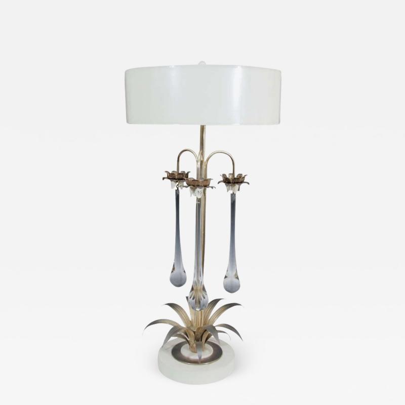 Maison Charles STUNNING MODERNE SILVERED PALM FROND AND DRAMATIC GLASS DROPS LAMP