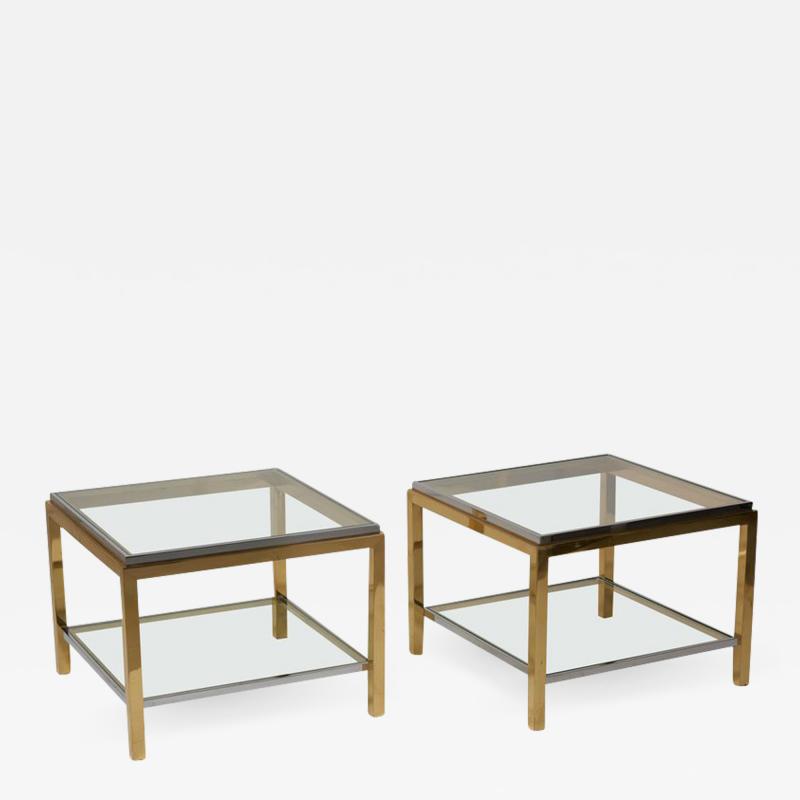 Maison Charles Set of Two Brass and Chrome Side or Coffee Tables by Maison Charles