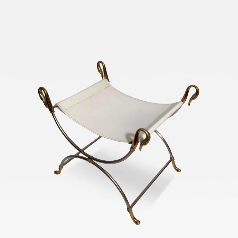 Maison Charles Swans curule stool steel gilded bronze Maison Charles France circa 1970