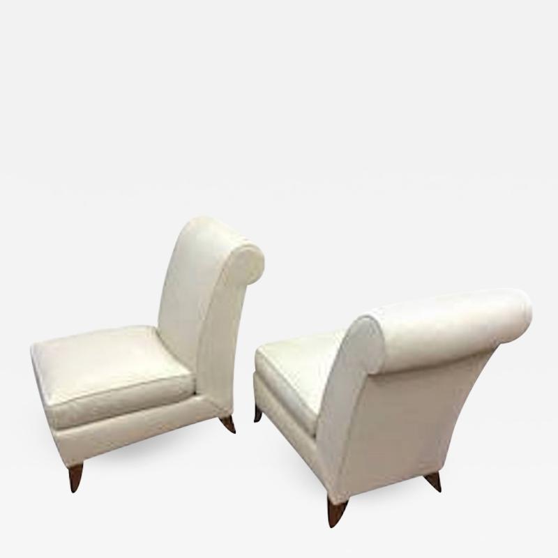 Maison Dominique Maison Dominique Chic Pair of Slipper Chairs Upholstered in Neutral Cloth