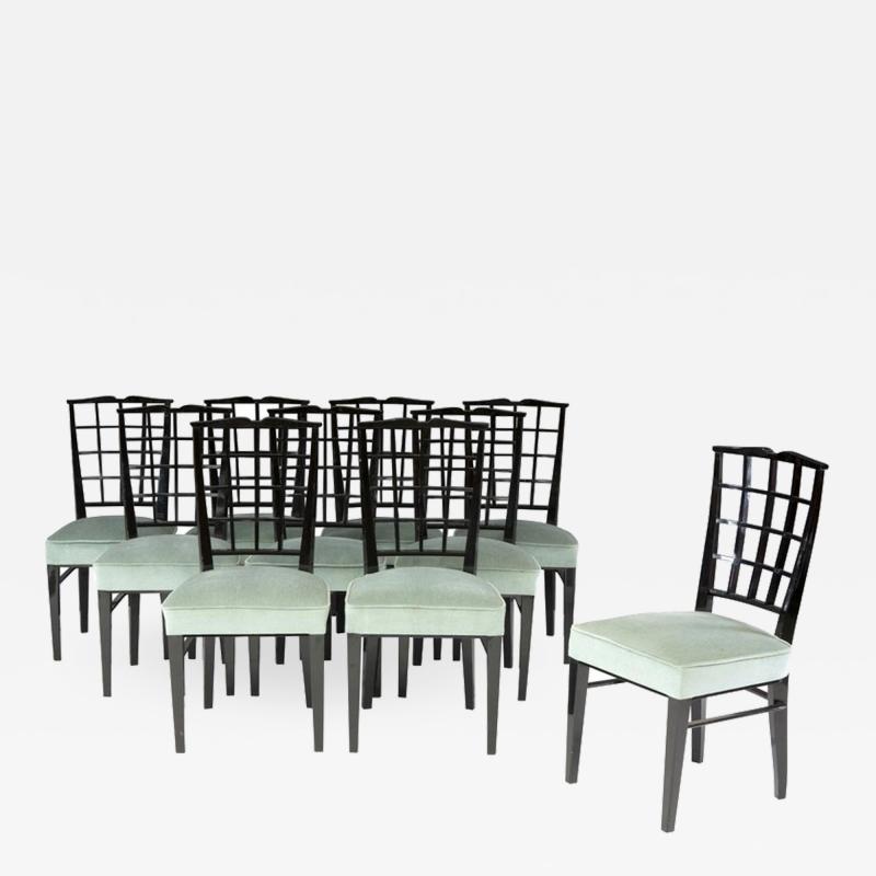 Maison Dominique SET OF 10 FINE FRENCH ART DECO BLACK LACQUERED CHAIRS BY DOMINIQUE