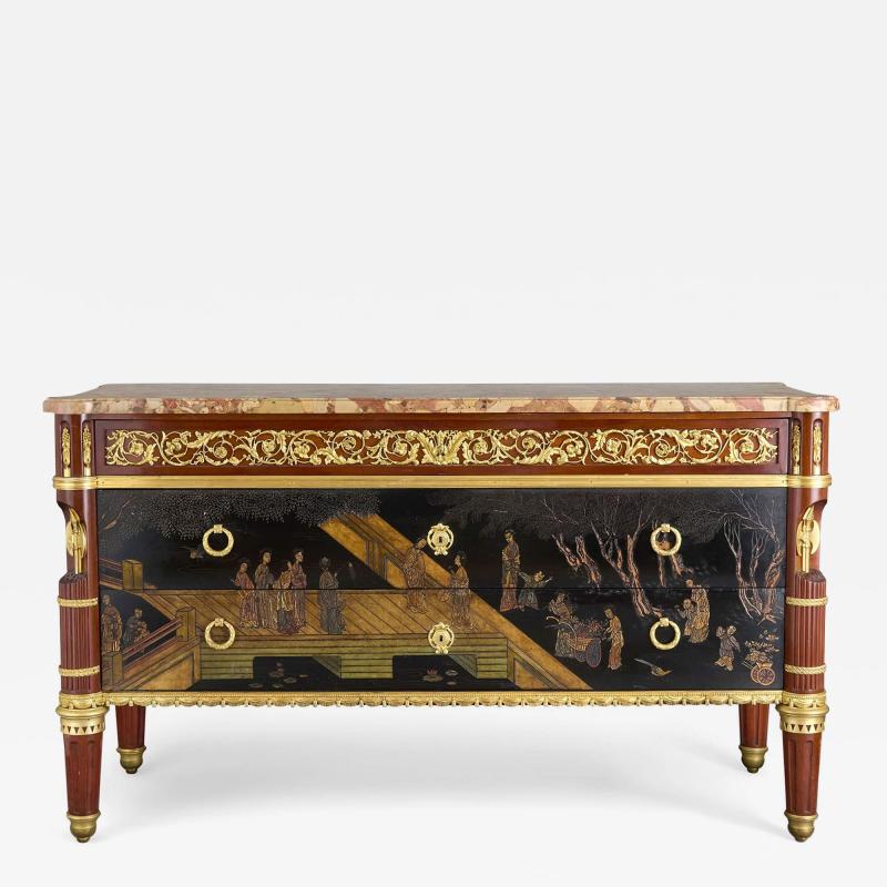 Maison Forest Antique ormolu mounted mahogany and Chinese lacquer commode by Maison Forest