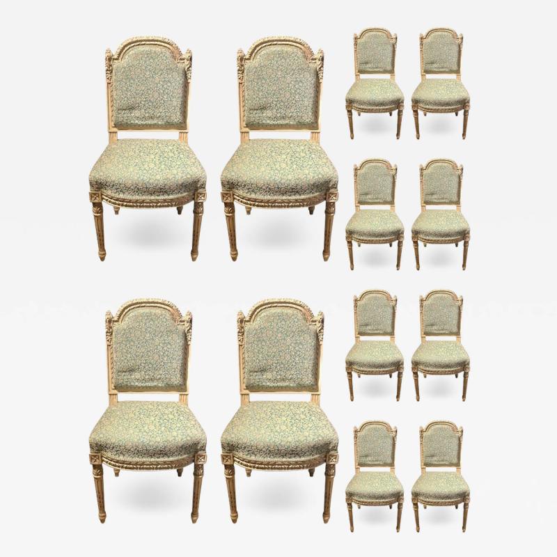 Maison Jansen 12 Paint Decorated Louis XVI Style Side Dining Chairs Finely Carved