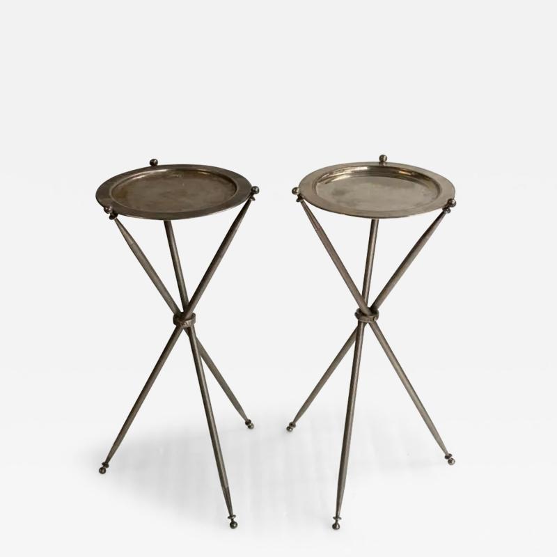 Maison Jansen 1950 Pair Of Silver Bronze Tripod Pedestal Table 34 cm H 59 cm Maison Jansen