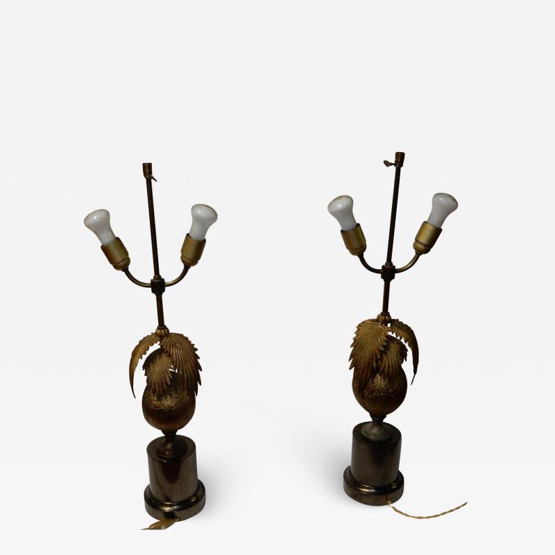 Maison Jansen 1970 Pair of Lamps Palm or Coconut Tree with Coconut Style Jansen or Charles
