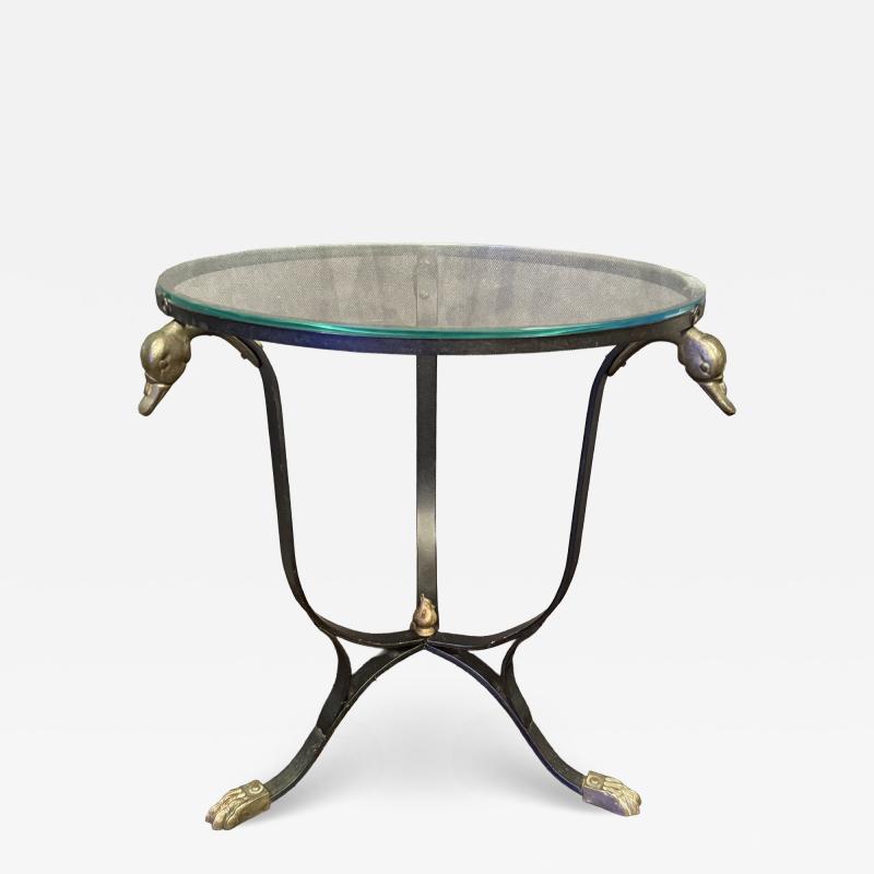 Maison Jansen BLACK STEEL AND BRASS SWAN HEAD TABLE BY MAISON JANSEN
