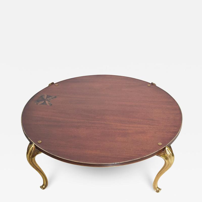 Maison Jansen Bespoke Butterfly Round Wood Coffee Table Gold Trim on Gilded Cabriole Legs