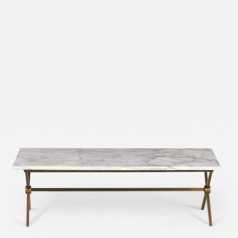 Maison Jansen Brass Frame and Carrara Marble Cocktail Coffee Table manner of Maison Jansen 