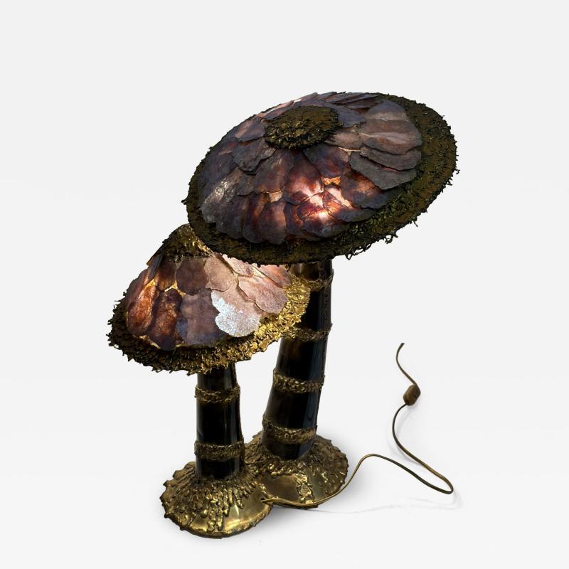 Maison Jansen Brass Mushroom Lamp by Maison Jansen 2 Heads Brutalist Style Duval Brasseur