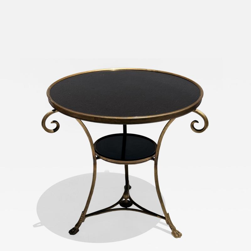 Maison Jansen Brass and Black Granite French Style Gueridon Table