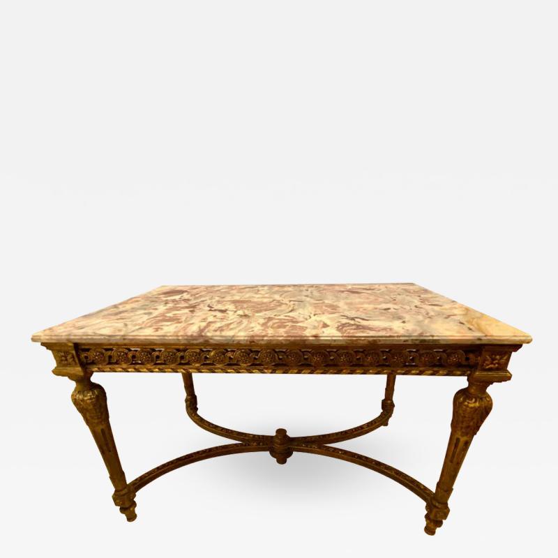 Maison Jansen Center Table or Console Louis XVI Jansen Style Stunning Marble Top Gilt Base