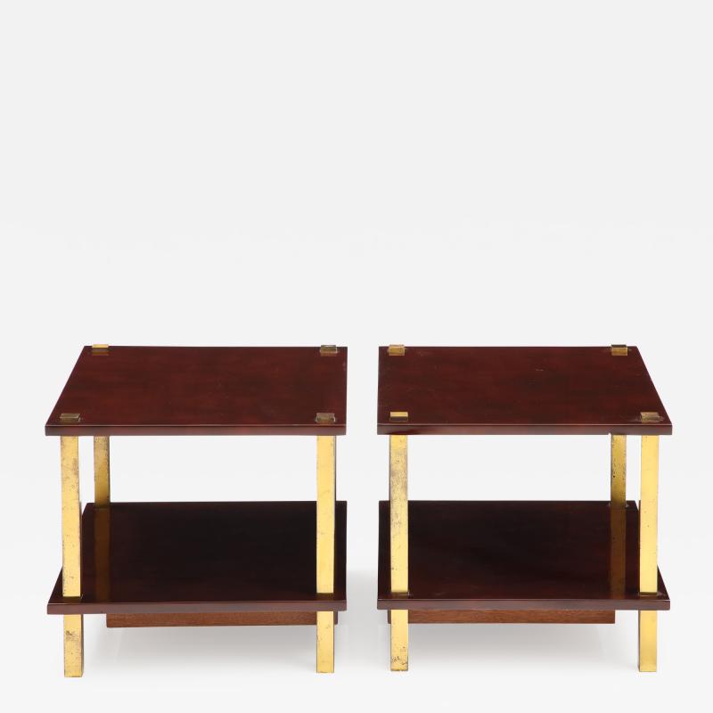 Maison Jansen Chic Pair French Lacquered Wood and Gilt Bronze Side Tables