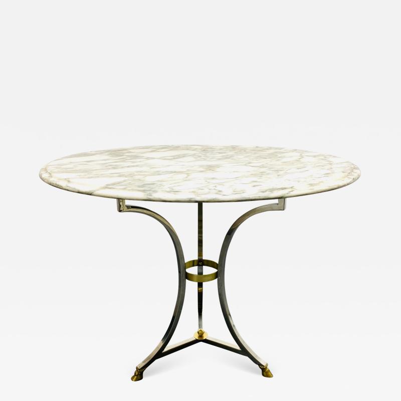 Maison Jansen Chrome and Brass Marble Top Table in the Style of Maison Jansen