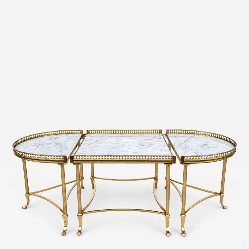 Maison Jansen Circa 1940 Maison Jansen Tripartite Brass Coffee Table with Marble top