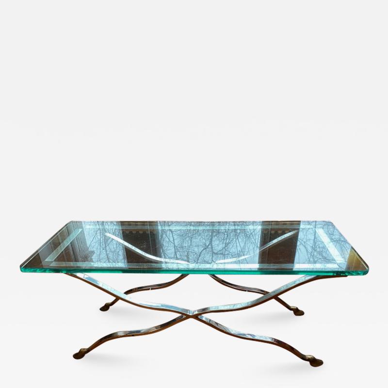 Maison Jansen EXCEPTIONAL NICKEL AND BRASS X BASE COFFEE TABLE BY MAISON JANSEN