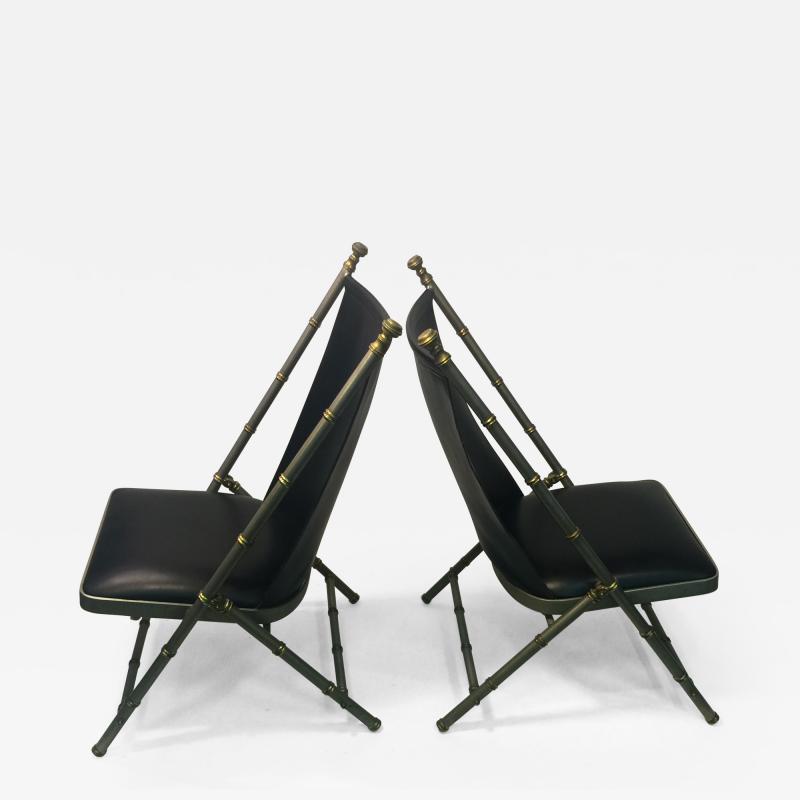 Maison Jansen EXCEPTIONAL PAIR OF MAISON JANSEN BRUSHED STEEL AND BRASS BAMBOO CHAIRS