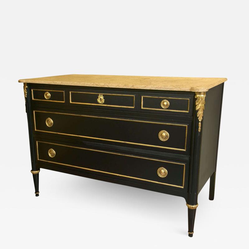 Maison Jansen Ebonized Marble Top Commode by Maison Jansen