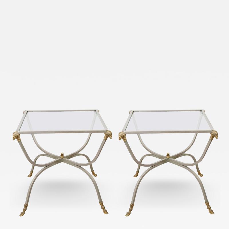 Maison Jansen Fantastic Pair of Maison Jansen Brushed Steel Brass Rams Head Hooves Tables