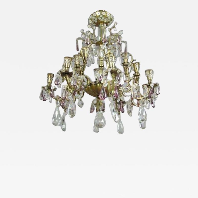 Maison Jansen French 24 Arm Brass and Cut Crystal Chandelier by Bagu s for Maison Jansen