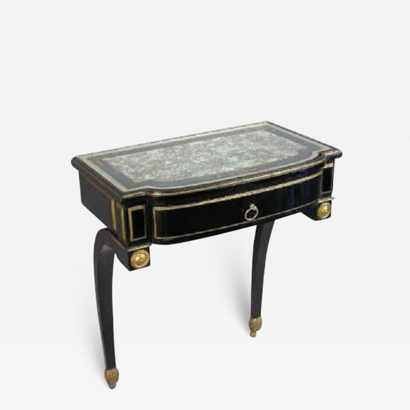 Maison Jansen French Ebonized Wood Verre Eglomise Wall Console or Nightstand Maison Jansen