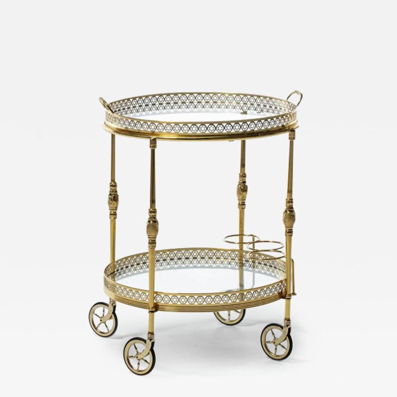 Maison Jansen French Hollywood Regency Brass Bar Cart with Star Motif c 1960s