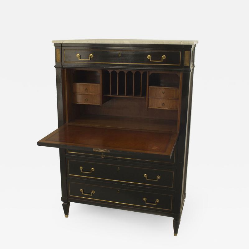 Maison Jansen French Louis XVI Style Ebonized Secretary Desk