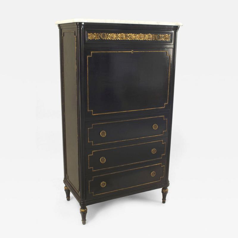 Maison Jansen French Louis XVI Style Ebonized Secretary Desk