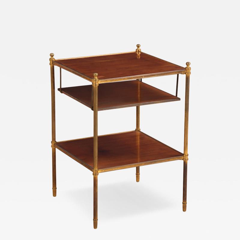 Maison Jansen French Mahogany and Brass Three Tier Table C 1950