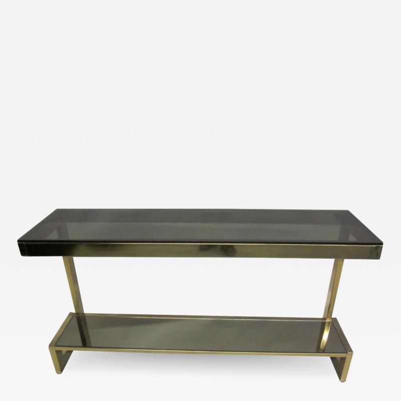 Maison Jansen French Mid Century Modern Double Level Brass Console Sofa Table Maison Jansen