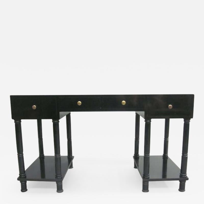 Maison Jansen French Mid Century Modern Neoclassical Black Lacquer Desk by Maison Jansen