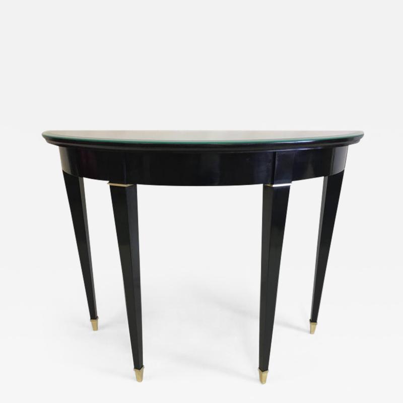 Maison Jansen French Modern Neoclassical Black Lacquer Demilune Console by Maison Jansen