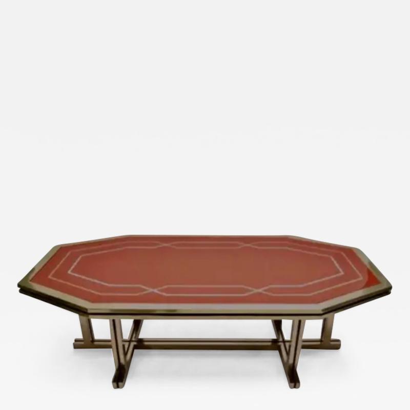 Maison Jansen French Modern Neoclassical Brass Red Lacquer Dining Table Maison Jansen 1970