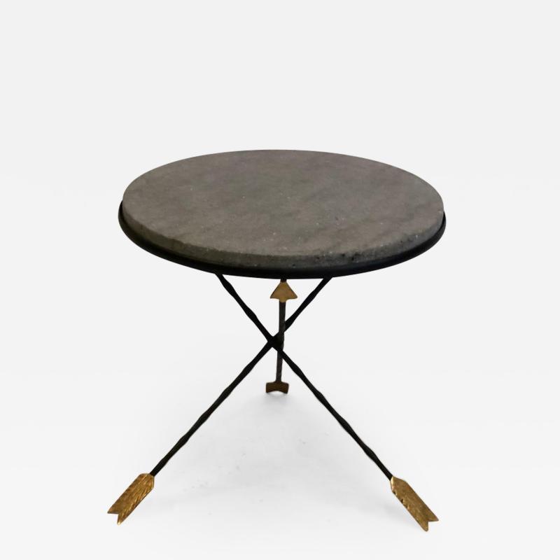 Maison Jansen French Modern Neoclassical Gilt Iron Basalt Stone Side Table by Maison Jansen