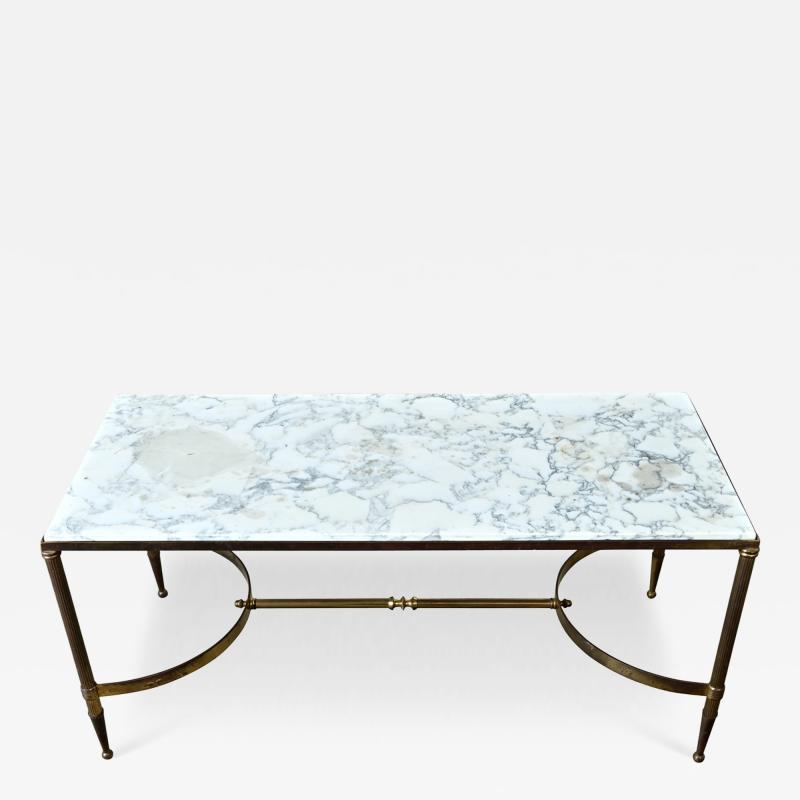 Maison Jansen French White Marble Brass Coffee Table in the Maison Jansen Style