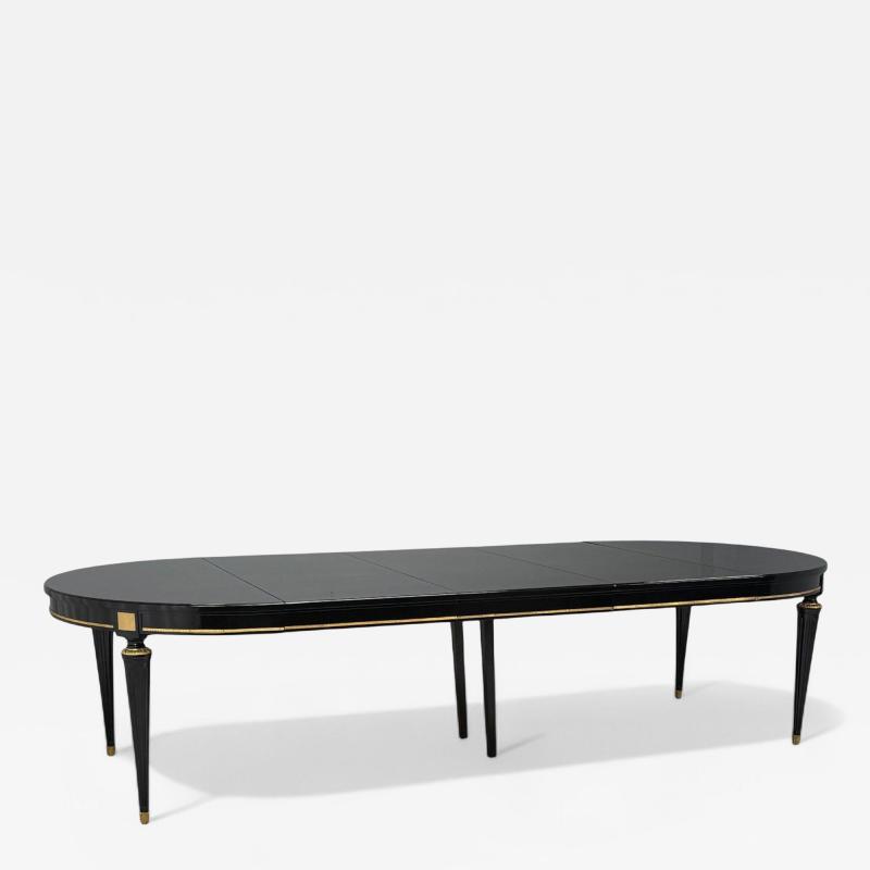 Maison Jansen Hollywood Regency Black Lacquer Bronze Ebonized Dining Table France 1940s