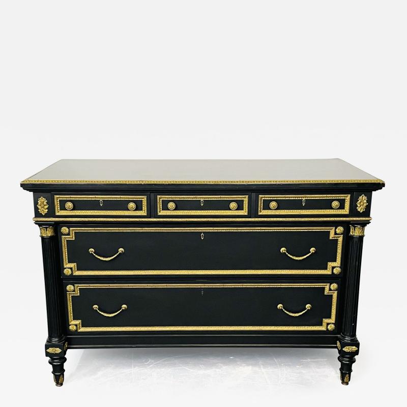 Maison Jansen Hollywood Regency Ebony Bronze Mounted Chest Commode Dresser Stamped Jansen