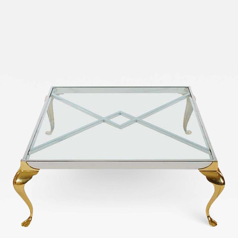 Maison Jansen Hollywood Regency Maison Jansen Style Brass and Chrome Square Cocktail Table