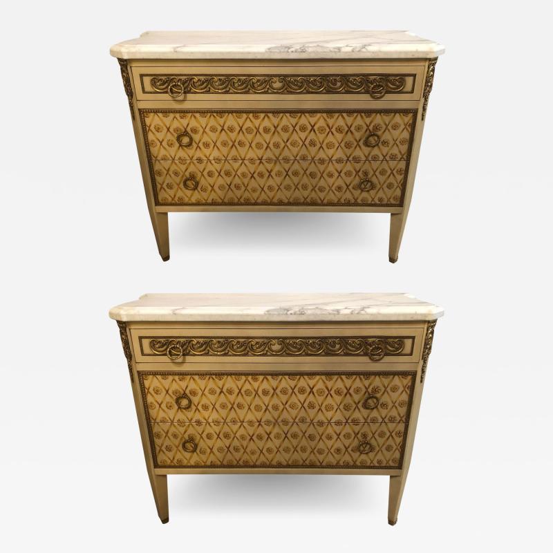 Maison Jansen Hollywood Regency Maison Jansen Style Bronze Mounted Commodes Chests Nightstands