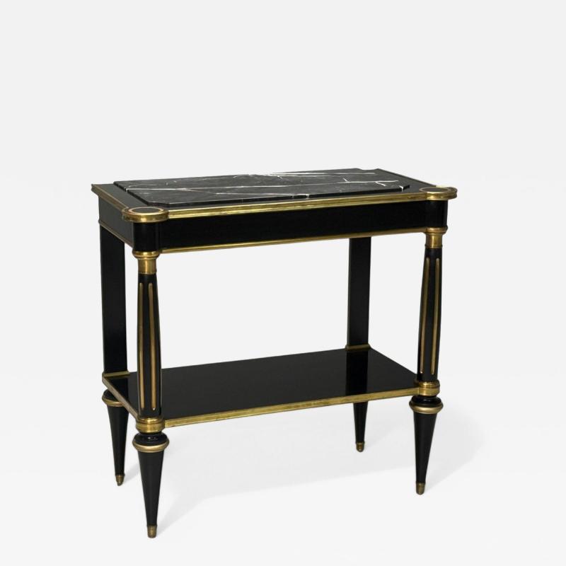 Maison Jansen Hollywood Regency Style Black Lacquer Marble Console Table USA 1960s