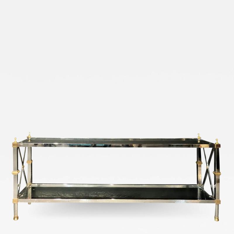 Maison Jansen Hollywood Regency Style Console TV Table Steel and Brass Jansen Fashioned