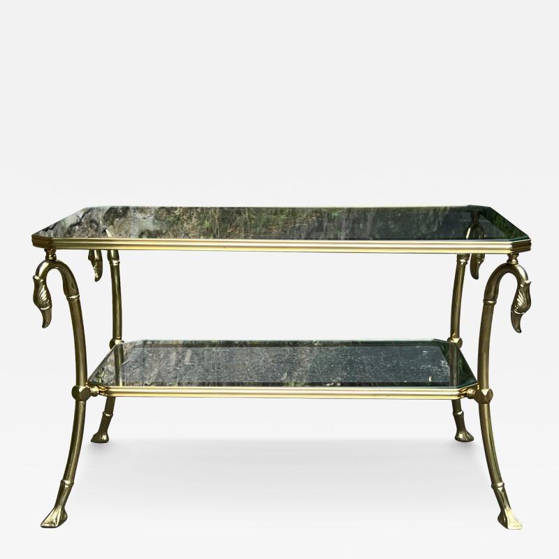 Maison Jansen ITALIAN POST MODERN BRASS SWAN HEAD AND MIRRORED FRAME GLASS COFFEE TABLE