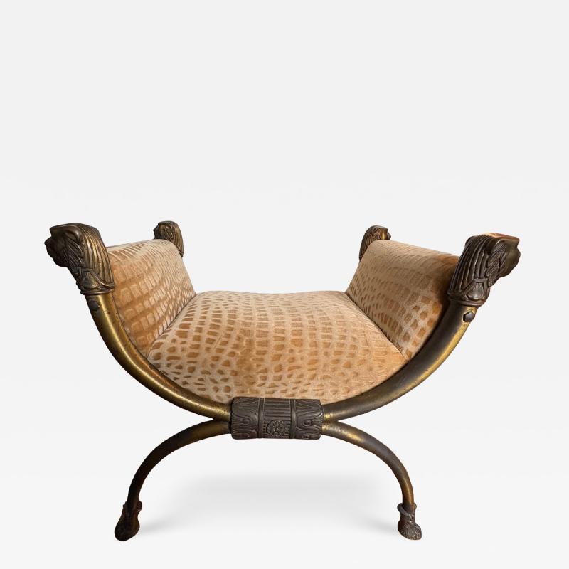 Maison Jansen Italian Brass Curule Bench With Lions Heads