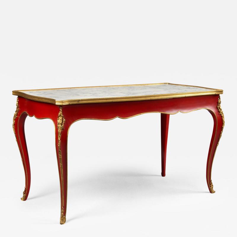 Maison Jansen Jansen 1950s Louis XV Style Red Lacquer Coffee Table with Bronze Mounts