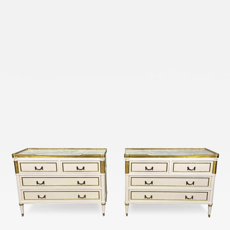 Maison Jansen Louis XVI Hollywood Regency Maison Jansen Style White Commodes Nightstands