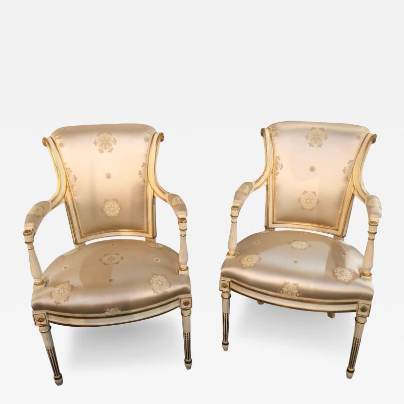 Maison Jansen Louis XVI Style Hollywood Regency Fauteuils Scalamandre Silk Upholstery Jansen