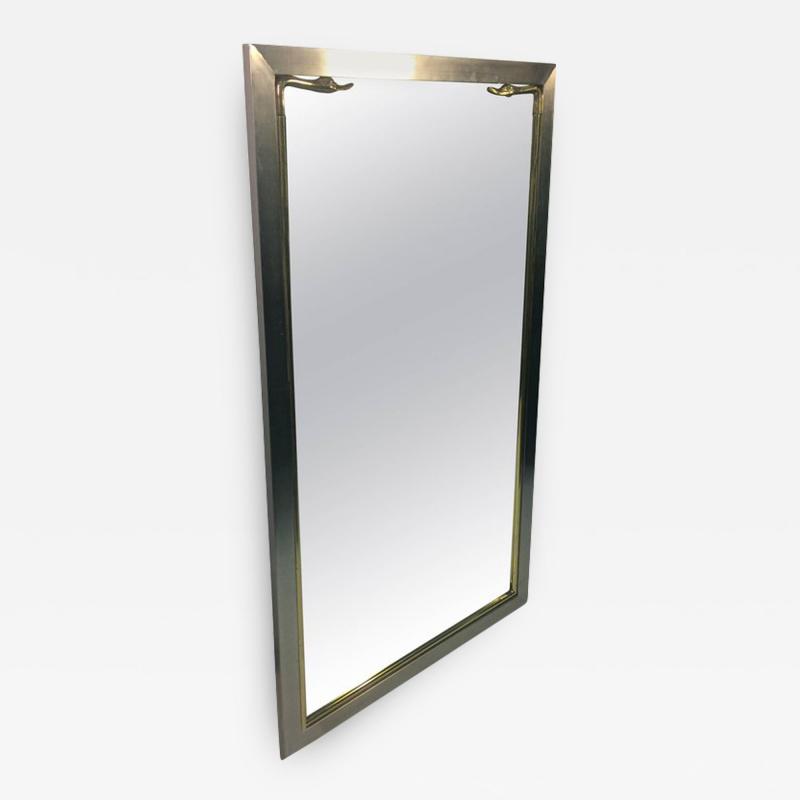 Maison Jansen MODERN BRUSHED STEEL AND BRASS SWAN HEAD MIRROR