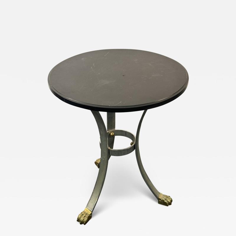 Maison Jansen MODERNIST ROUND BLACK SLATE TOPPED CHROME BRASS PAW TRIPOD FOOTED TABLE